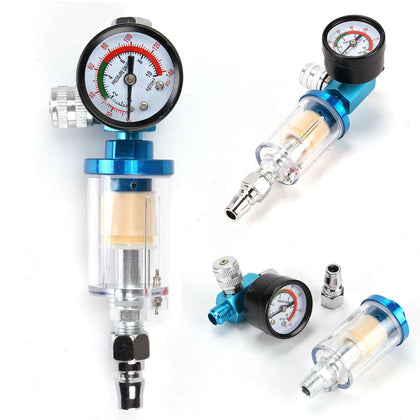 Mini Air Pressure Regulator Gauge Spray Gun & In-Line Water Trap Air Filter UK