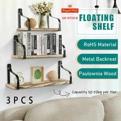 3Pcs Wood Wall Floating Shelves Storage Shelving Unit Plant Flower Display Rack