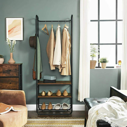 Industrial Coat Rack Vintage Tree Stand Rustic Shelf Hanger Hall Rail Shoe Bench