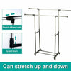 Metal Clothes Double Rail Rolling Heavy Duty Garment Hanging Rack Shelf Display