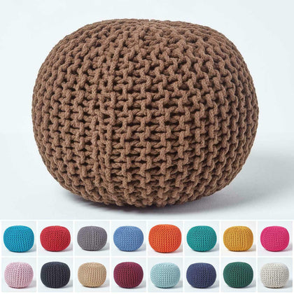 Cotton Knitted Pouffe & Footstool Round Large Chunky Ottoman Stool