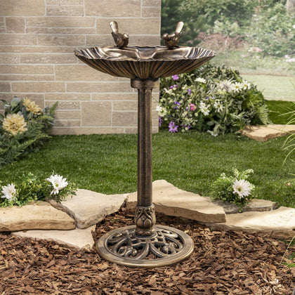 Outdoor Traditional Garden Bird Bath Free Standing Pedestal Water Bowl Ornament