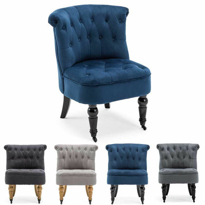 Keela Velvet Linen Button Back Occasional Accent Bedroom Lounge Chair Tub Fabric