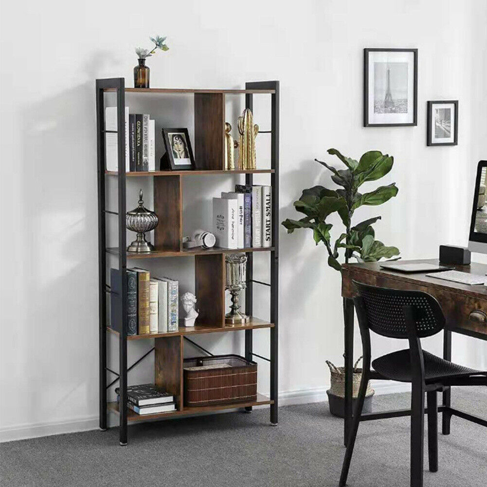 Industrial Bookcase Storage Display Shelf Bookshelf Rustic Stand Rack Furniture
