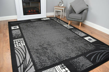 Black Modern Living Room Rug Mat Large Small Floor Carpet Hallway Runner Cheap