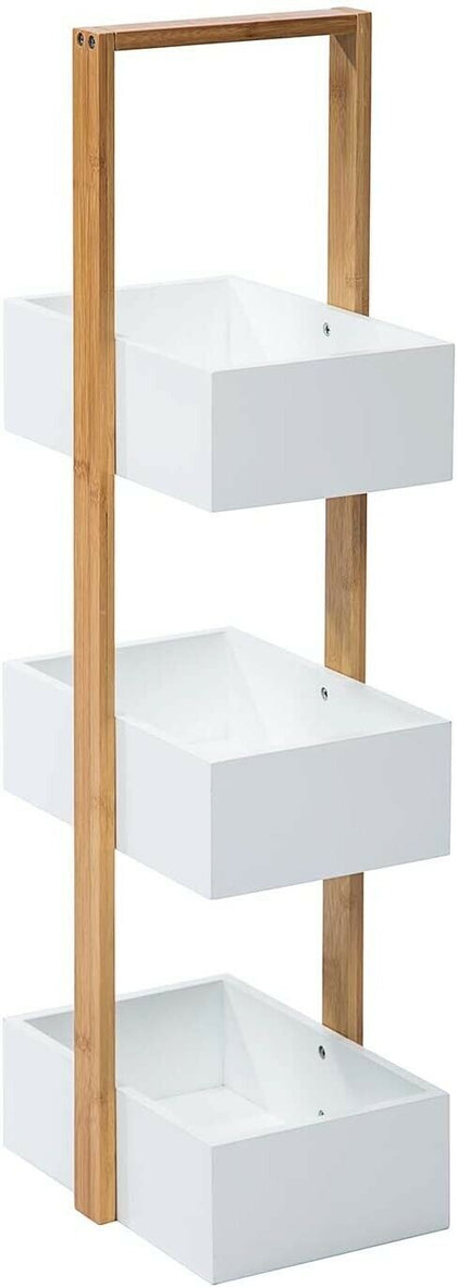 3 Tier Bamboo & MDF Bathroom Bedroom Storage Caddy Unit - 22 x 11 x 81(H)cm