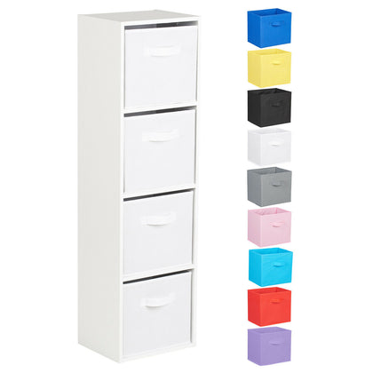 Hartleys 4 Tier White Bookcase Wooden Display Shelving Unit & Fabric Storage Box