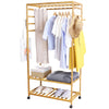 Heavy Duty Wooden Clothes Stand Coat Hanger Hooks with Double Shoe Rack & Wheels