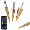 3pcs LARGE HSS STEP CONE DRILL TITANIUM BIT SET HOLE CUTTER + STORAGE POUCH