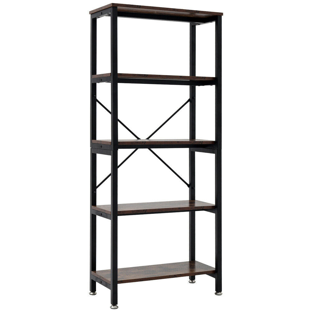 Metal Ladder Shelf 5-Tiers Bookshelf Storage Rack Kitchen Bedroom Shelving Unit