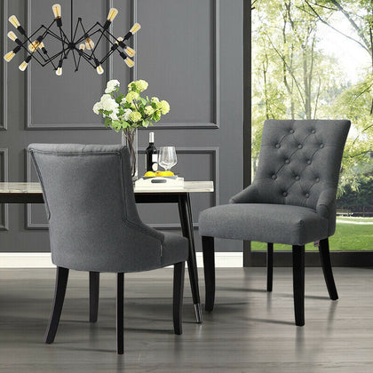 PAIR Upholstered Dining Room Chair Fabric Deep Retro Buttoned Tufted Back Chairs