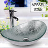 Bathroom Countertop Basin Sink Tempered Glass Wash Bowl Set w/ Tap Pop-up Waste