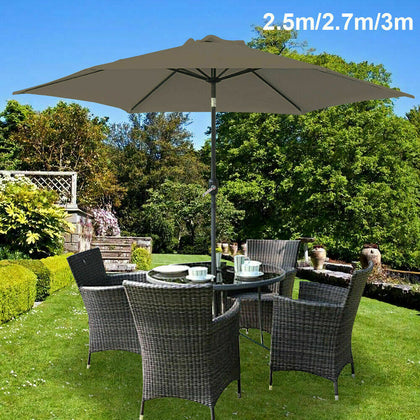 Brown Garden Patio Parasol 2.5m 2.7m 3m Outdoor Sun Shade Umbrella W/ Crank Tilt