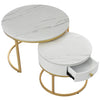 Round Nesting Coffee Table Stacking Side Tables Set with Storage Drawer White