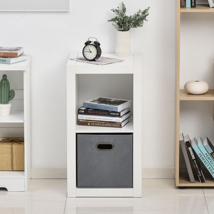 HOMCOM 2-Tier Storage Shelf Display Cabinet Shelving Unit Fabric Drawer, White