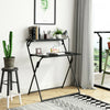 85cm Black Folding Writing Desk Metal Frame Home Office Workstation 2 Tier Shelf