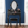 Nishano Dressing Table 3 Drawer Stool Black Mirror Bedroom Makeup Desk Dresser