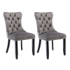 Set of 2 Velvet Dining Chairs High Back Wooden Legs for Home Dining Room Kitchen