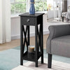 Side Table 2-Tier End Table w/ Drawer Open Shelf Wooden Nightstand Stable Narrow