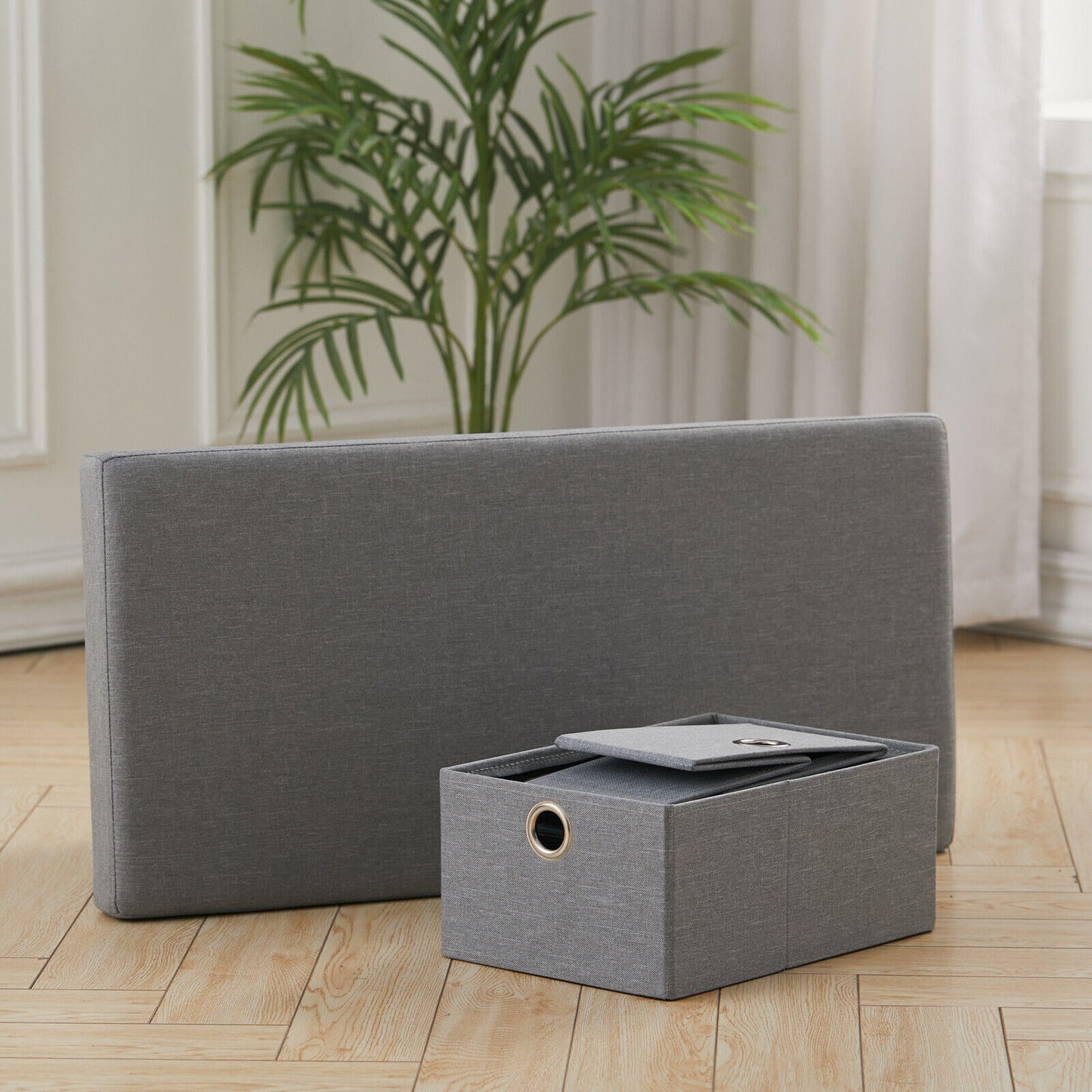 Linen Storage Stool Trunk Ottoman Pouffe Seat Footstool Chair Rect Box ChestGrey