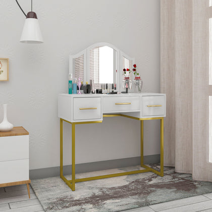 Dressing Table Makeup Desk with Folding Mirror Drawers Bedroom Vanity Home White