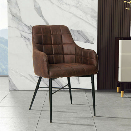 Pair of Faux Leather Dining Chairs Padded Seat Armchair Living Room Grey / Brown