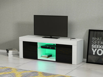 Modern TV Unit Stand Cabinet 2 Door Sideboard RGB LED Lighting White & Black