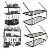 Kitchen Iron Shelf Utensil Hanging Pot Rack Saucepan Pan Organiser+10Hanger Hook