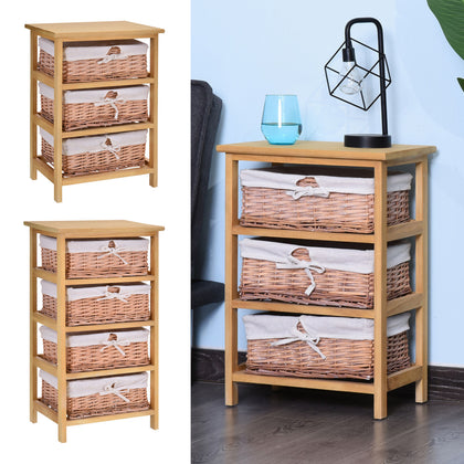 3/4 Drawer Dresser Wicker Storage Shelf Unit Wooden Home Organisation Natural