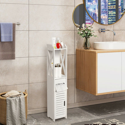 Waterproof Bathroom Tall Cabinet White Wood Storage Unit Shelf Cupboard Standing