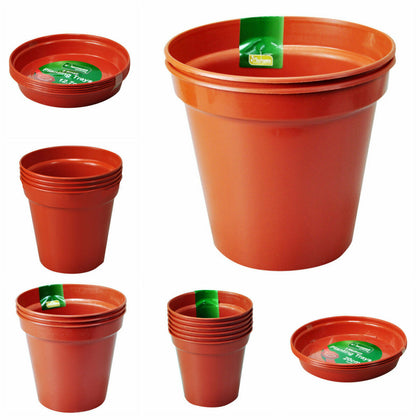 Plastic Terracotta Plant Pots Garden Patio Flowers Plants or Range of Saucers