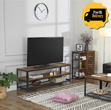 Vintage Industrial TV Stand Rustic Coffee Table Metal Media Cabinet Wood Unit UK