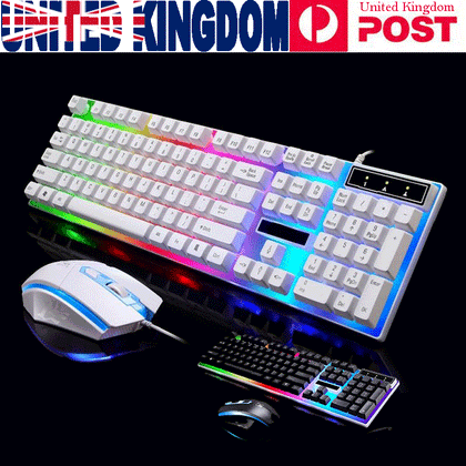 Gaming Keyboard and Mouse Set Rainbow LED USB Illuminated for PC Laptop PS4 Xbox