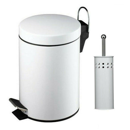 3 LITRE STAINLESS STEE WHITE PEDAL BIN WITH BRUSH AND HOLDER DUST RUBBISH PAPER