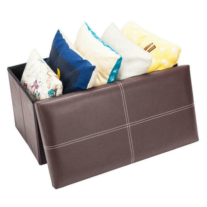 2 Seater Large Folding Ottoman Storage Box Toys Box Leather Seat Footstool