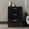 Modern Retro3 Drawers Bedside Table Nightstand Cabinet Bedroom StorageHome Black