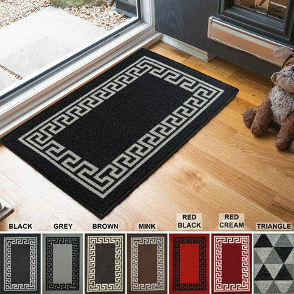 Machine Washable Non Slip Greek Key Kitchen & Hall Runners Rugs Mats Black Grey