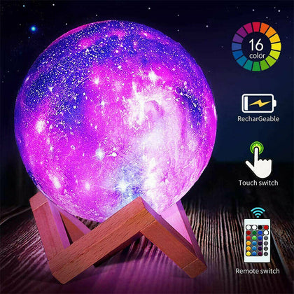 16 Colour Moon Galaxy Lamp USB Night Light Kids Dimmable LED 3D + Remote Control