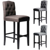 Fabric Upholstered Buttoned Bar Stool Breakfast Bistro Pub Chair With Wooden Leg