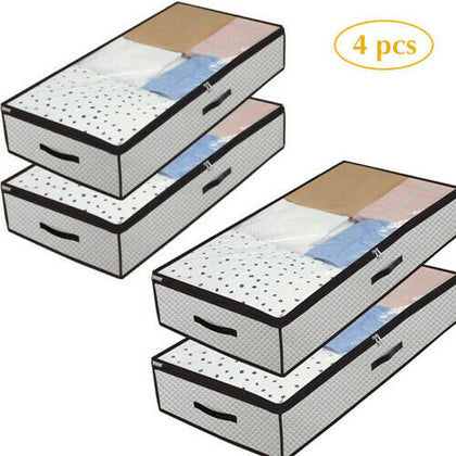 4Pcs Zipped Underbed Clothes Storage Bags Organizer Wardrobe Cube Closet Boxes w