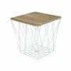 WHITE METAL WIRE WOODEN SQUARE TABLE STORAGE BASKET LOFT LIVING HOME FURNITURE