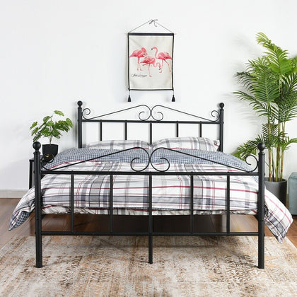 Double Bed Frame Black Metal Size 4ft6 Bedframe Solid Bedstead Base Sustainable