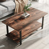 Rustic Wood Coffee Table 2 Tier Retro Living Room Table Steel Leg Home Furniture