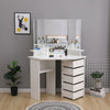 Modern White Corner Dressing Table Makeup Desk w/ Mirrors & Adjustable 5 Drawers