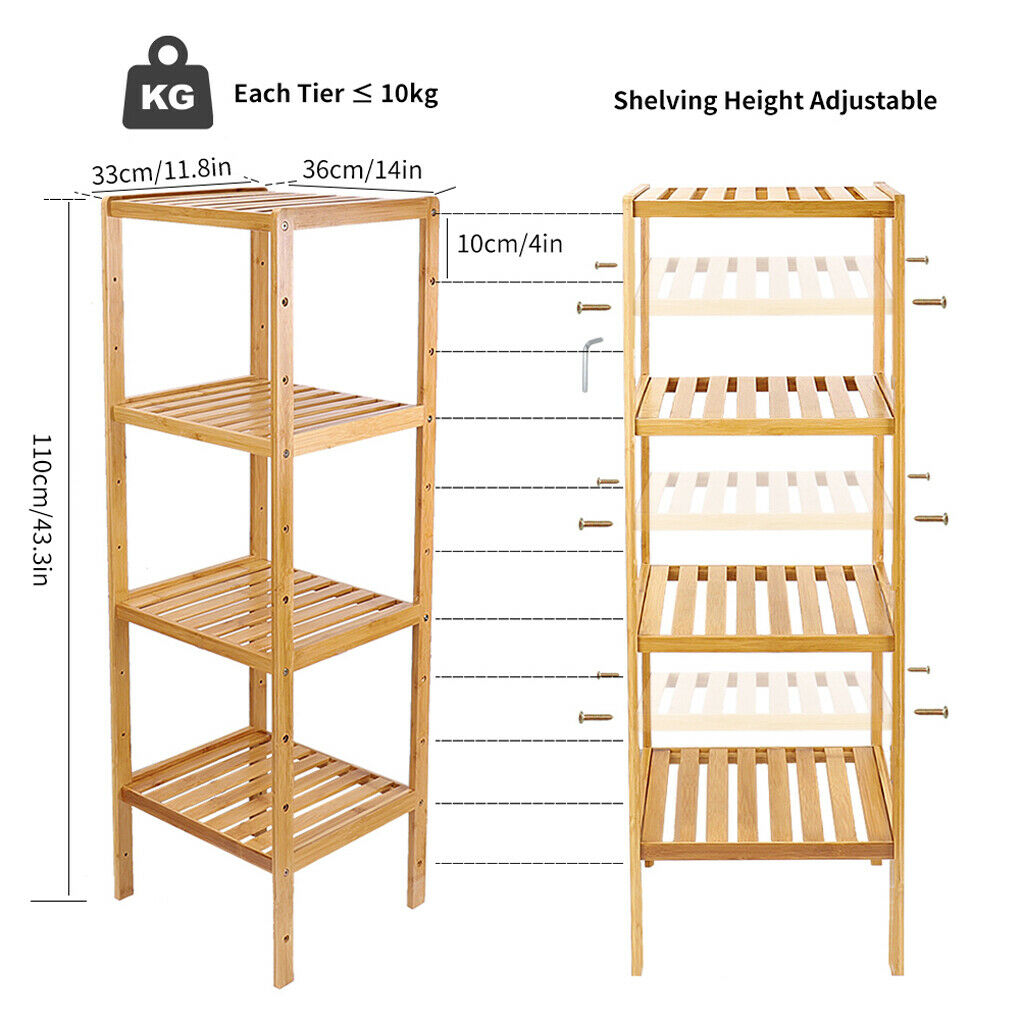 4 Tier Wooden Bamboo Bathroom Kitchen CD/DVD Book Shelf Storage Rack Unit Corner