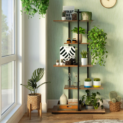 Retro Industrial Wooden Storage Shelf Staggered-layering Display Bookcase Rack