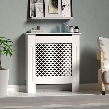 Radiator Cover White Wooden Cabinet Traditional Shelf Grill Furniture Small Size