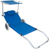 Sun Lounger Wheeled Portable Outdoor Garden Patio Beach Day Bed Deck Chair Shade