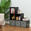 BLACK 6 CUBE MODULAR SHELVING DISPLAY UNIT 3 x GREY FABRIC STORAGE BOX