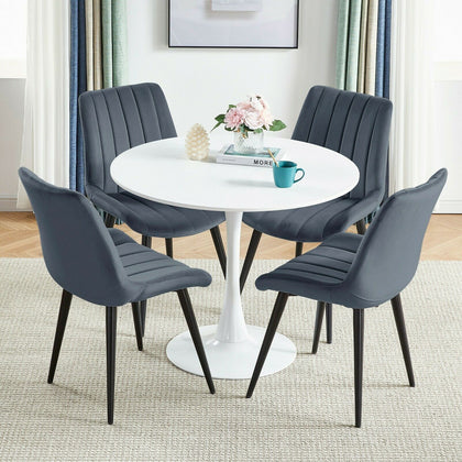 Small Dining Table and 2/4 Velvet Fabric Chairs Black Legs Kitchen Living Room
